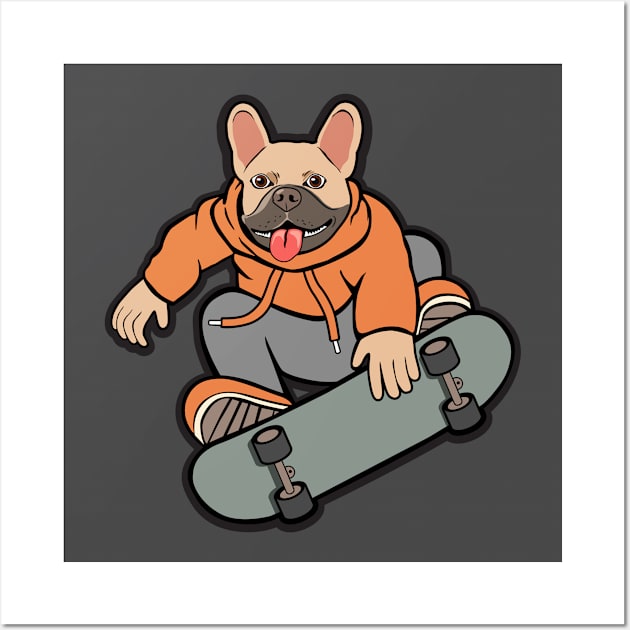 dog playing skateboard Wall Art by Mudha studio